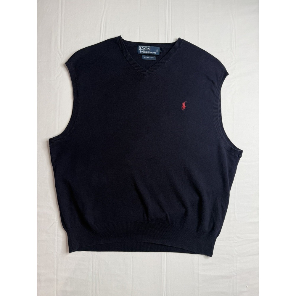 Polo Ralph Lauren Men's Navy Blue 100% Pima Cotton V-Neck Sweater Vest Size L